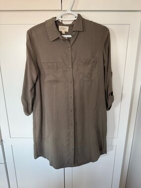 Everly Olive Button-Front Shirt Dress